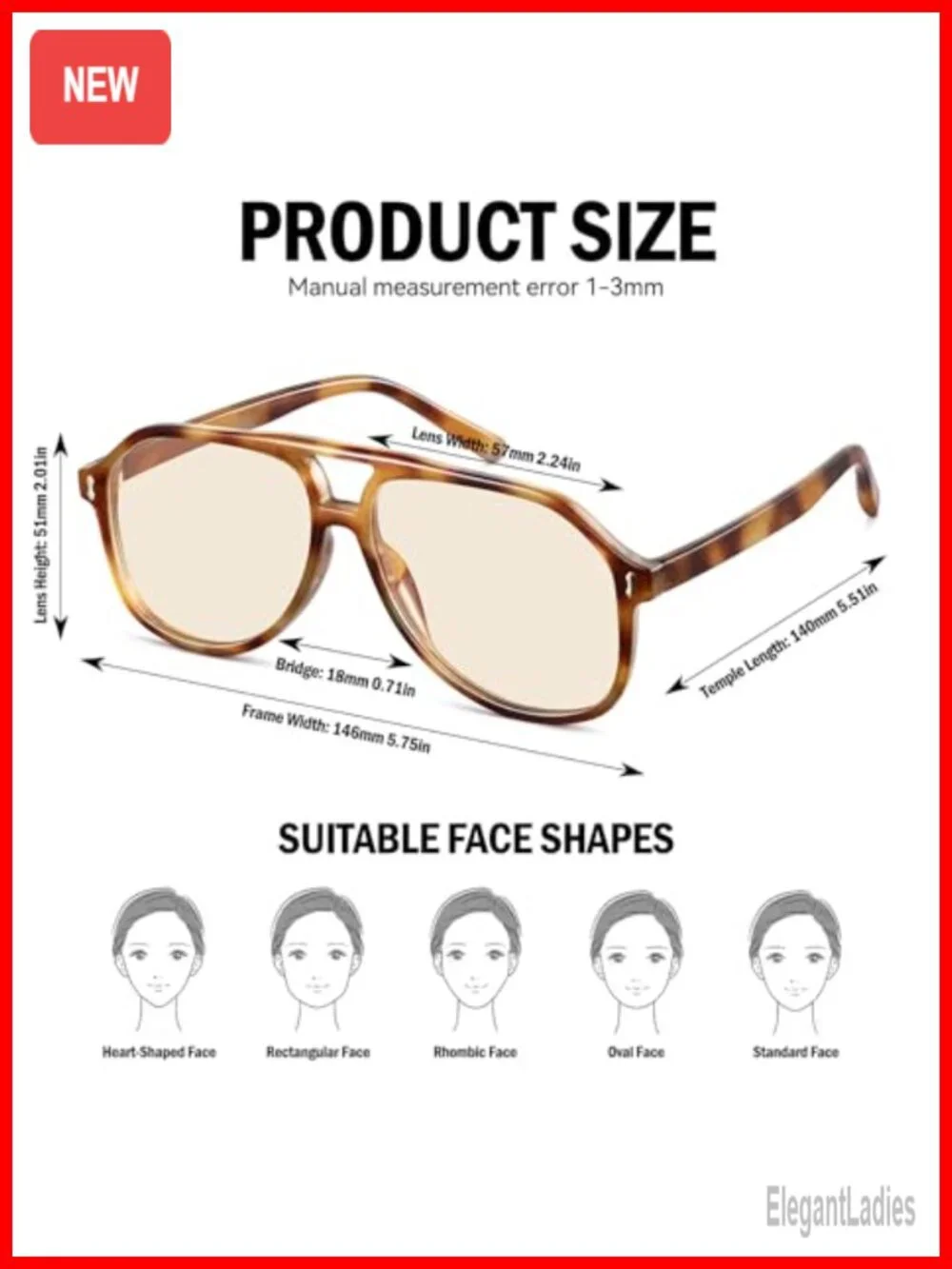Oversized Retro Square Sunglasses with Double Bridge Thick Frame